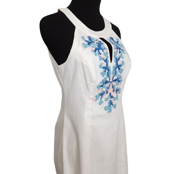 Lilly Pulitzer Jena Stretch Shift Dress Beaded Collar Resort White Women 4 Bride - Picture 5 of 15